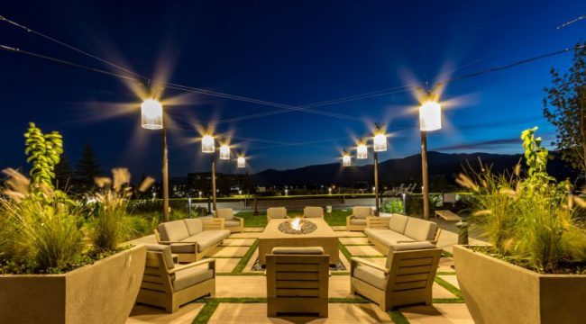 Outdoor sitting space at night