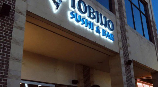 Tobiuo Sushi store front sign